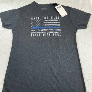 NWT GIRLS WITH GUNS ‘Back The Blue’ Gray T-Shirt Large Law Enforcement Police